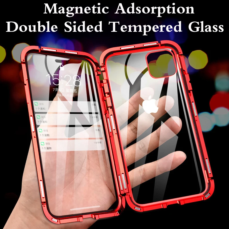 360 Полный Магнитный чехол для iPhone 11 Pro 11 Pro MAX Алюминиевый металлический бампер для iPhone XS XR XS MAX 8 7 6 6S Plus стеклянный чехол