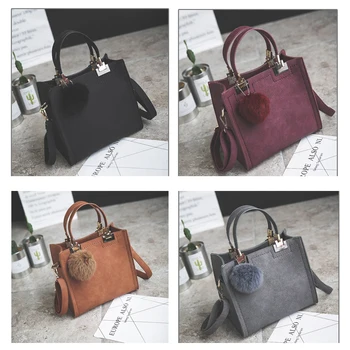 

2019 New Luxury Handbags Women Bags Designer High-grade Handbag Women Shoulder Bag Scrub Leather Messenger Hairball Women Bag