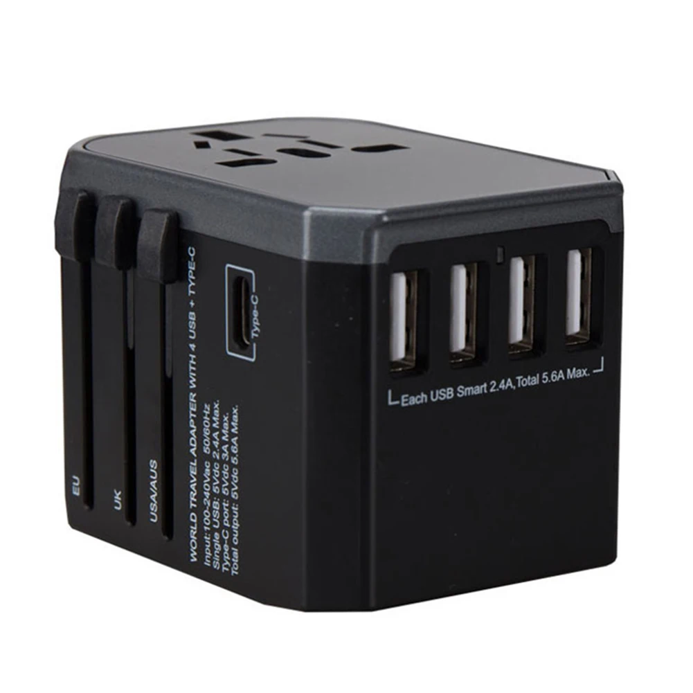 Универсальный Мульти-штекер Адаптер зарядное устройство 4usb конверсионная вилка за рубежом конверсионная розетка конвертер новое поступление - Цвет: Черный