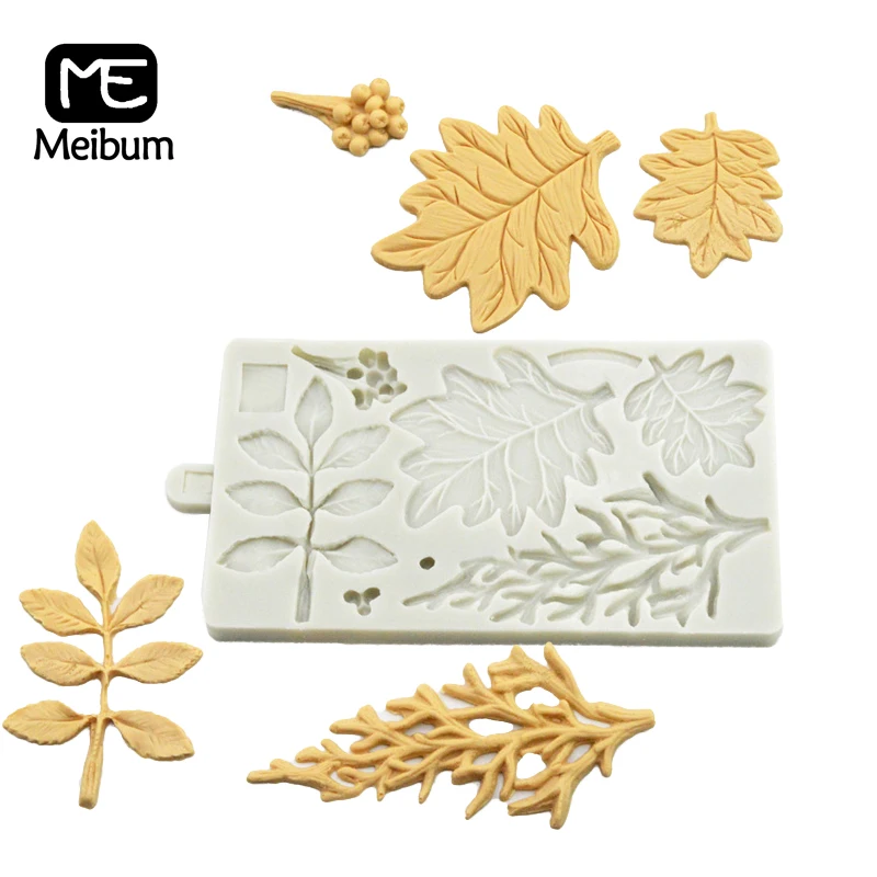 

Meibum defoliation Fondant Cake Mold Halloween Branches Berries Pumpkin Leaves Pattern Sugar Craft Silicone Decorating Mould