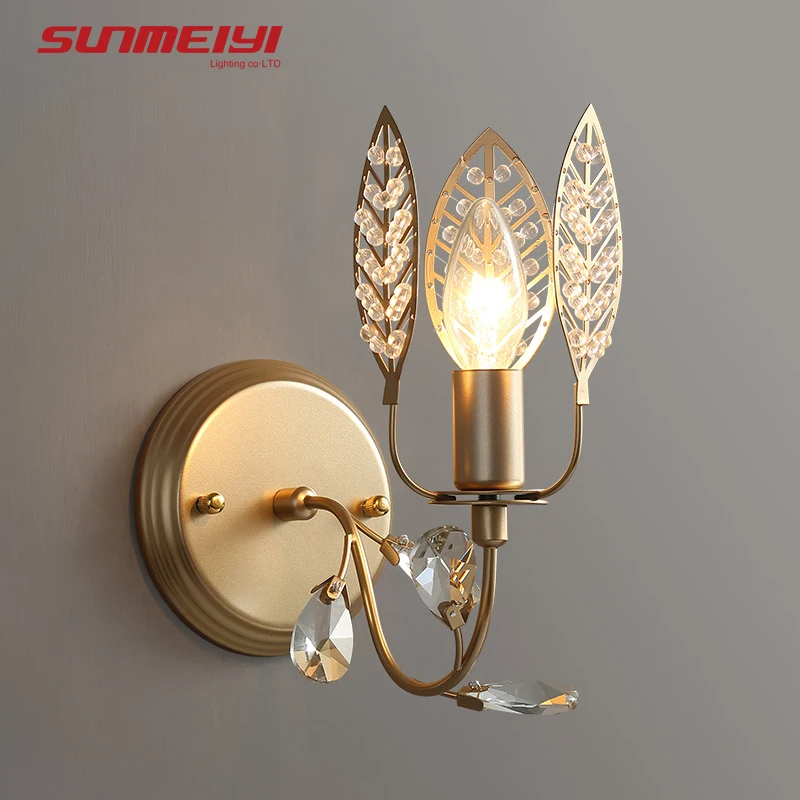 Современные хрустальные Настенные светильники с золотыми листьями арт деко
