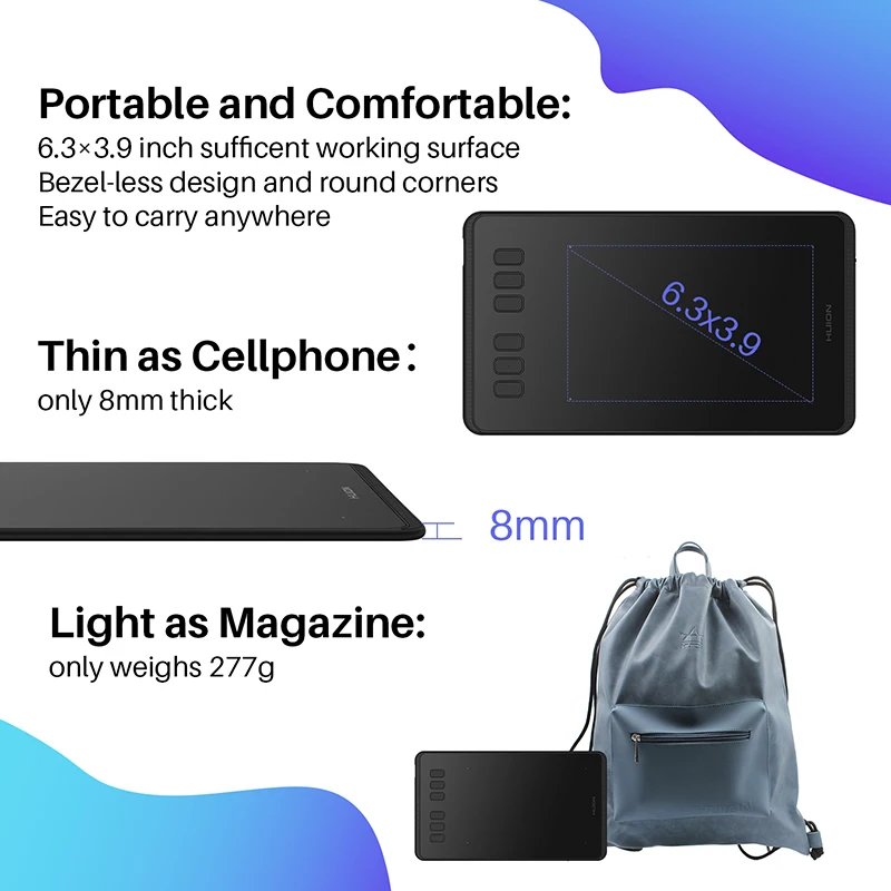Huion Ultralight Comprimidos Gráficos H640p H950p Tablet Digital Desenho Caneta Tablet Tablet com Bateria-livre Stylus para o Telefone Android do pc Mesa Digitalizadora - Imagem 5