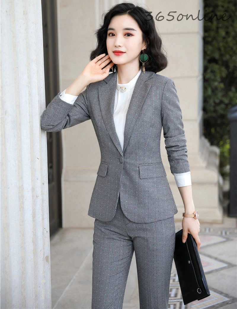 Новинка серые Формальные униформы дизайнерские брючные костюмы для женщин