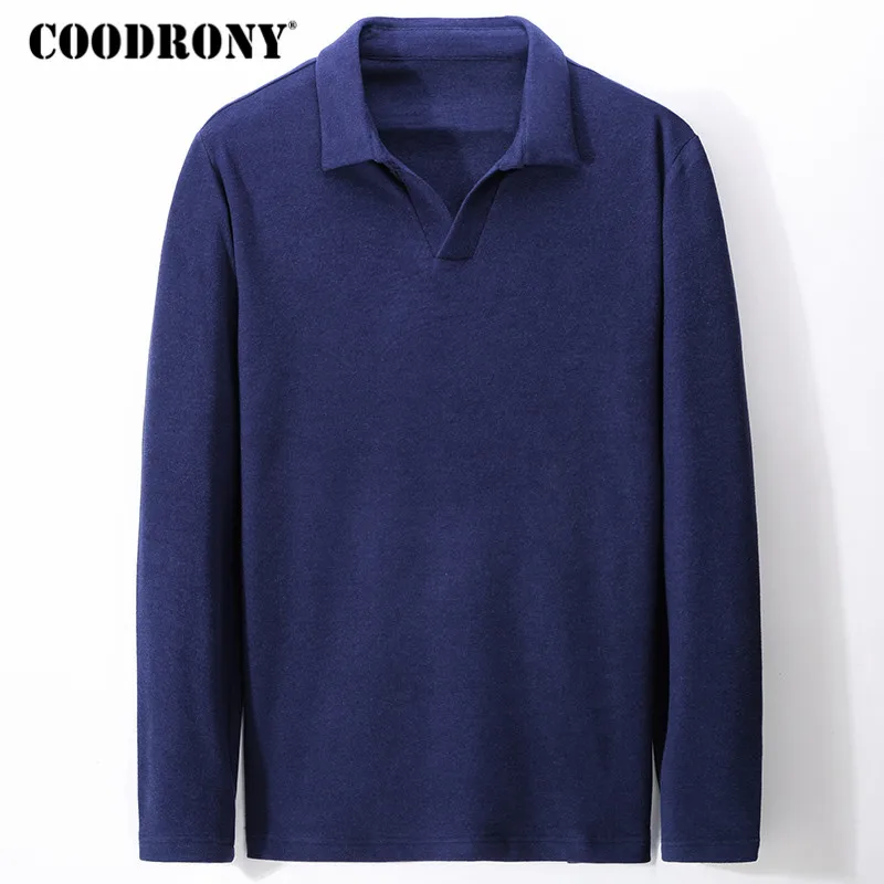 Бренд COODRONY, футболка с длинным рукавом для мужчин, хлопковая футболка, Homme, джемпер, модная повседневная футболка с отложным воротником, топы C5004