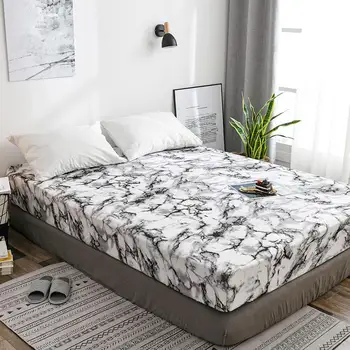 

marbled elastic Fitted Sheet quality 100% Polyester bed linen Cover bedding set Protector bedspread bed sheet with elastic band