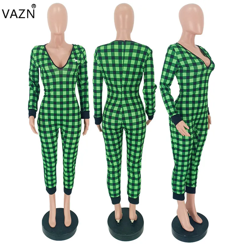 VAZN GFST17038 новые свободные спортивные костюмы комбинезоны в клетку с длинным рукавом облегающие круглые с коротким рукавом женские эластичные длинные узкие комбинезоны