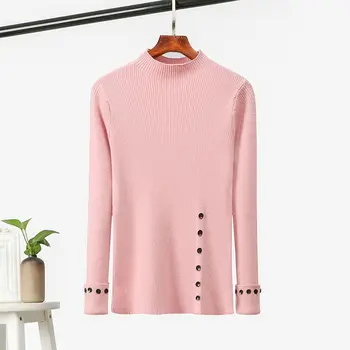 

Autumn And Winter Korean Style Sweet Sweater Women Solid Color Slim Fit Knitted Pullover Trend Button Female Jumpers