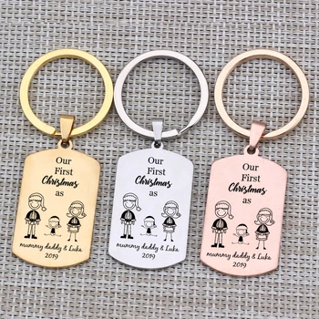 

First Xmas Gift Key Chain Engraved Our First Christmas For New Born Baby Family Dad Mom Gift Name Customized Jewelry Key Pendant
