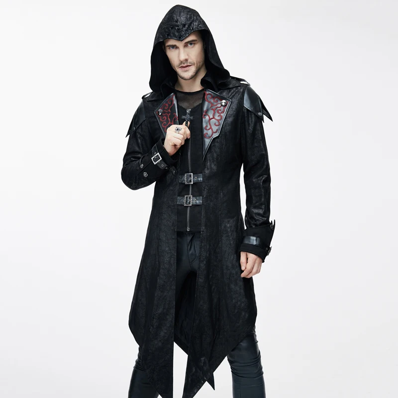 

Devil Fashion Men's Punk Rock Jackets Noble Swallowtail Winter Hooded Handsome Overcoats
