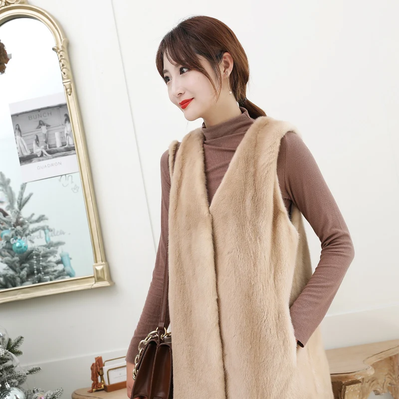 beige Новое Женское подлинное натуральное пальто из меха норки - Цвет: beige