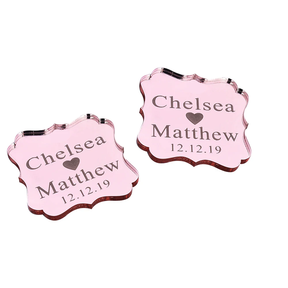 20PCS Personalized Engraved Mirror Rose Gold Square Baby Shower Lettering Name Card Tags Wedding Tags Party Gift Tags Favors - Цвет: Style14Without Hole