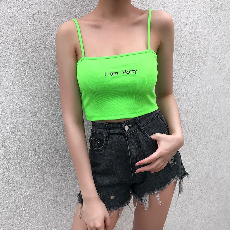 Зеленый цвет, регулируемый Топ на бретелях, Harajuku, уличная одежда, без рукавов, сексуальные женские летние топы, популярная праздничная одежда
