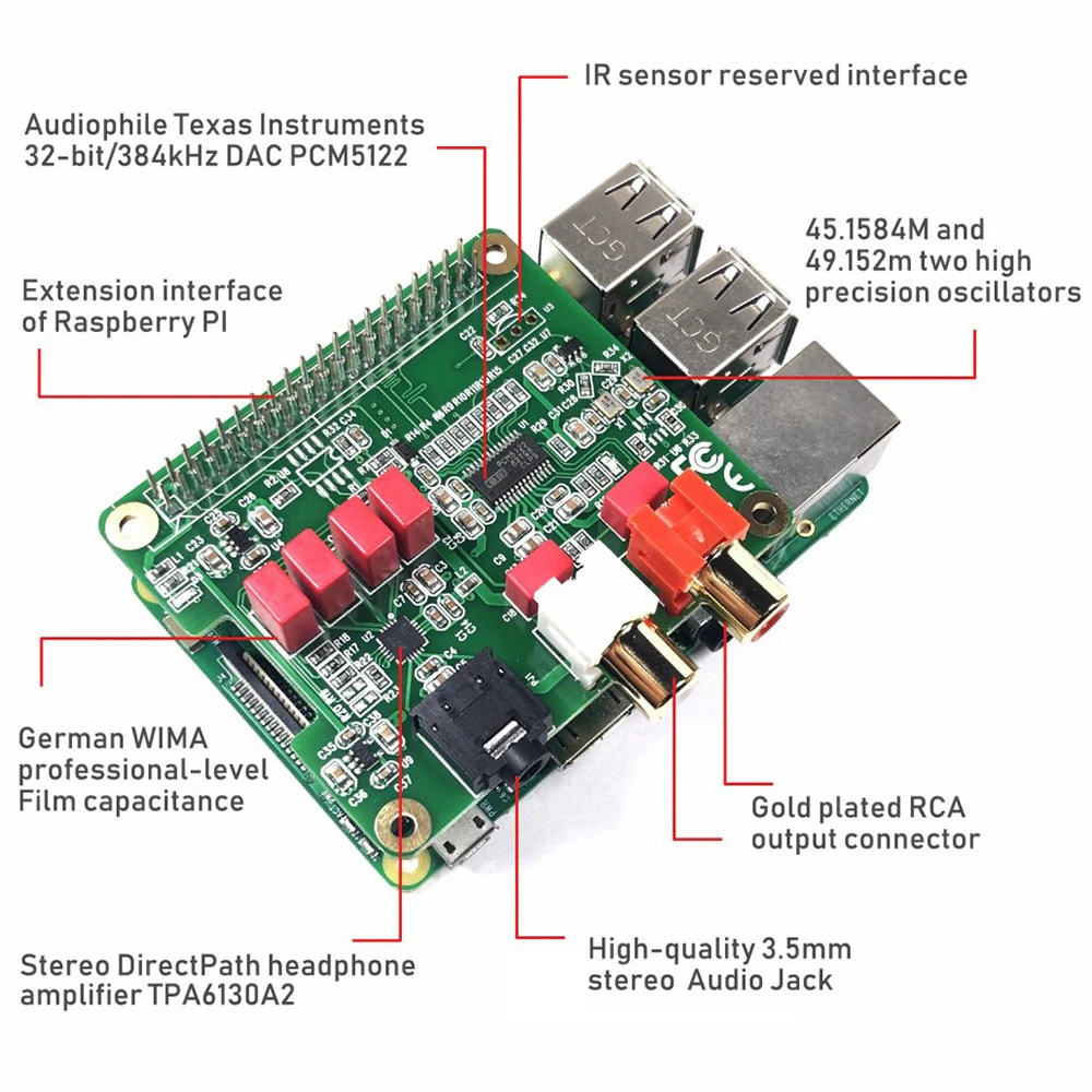 Плата расширения PCM5122 Raspberry Pi HiFi DAC HAT аудио плата для 4 3 B + Zero W|Демонстрационные