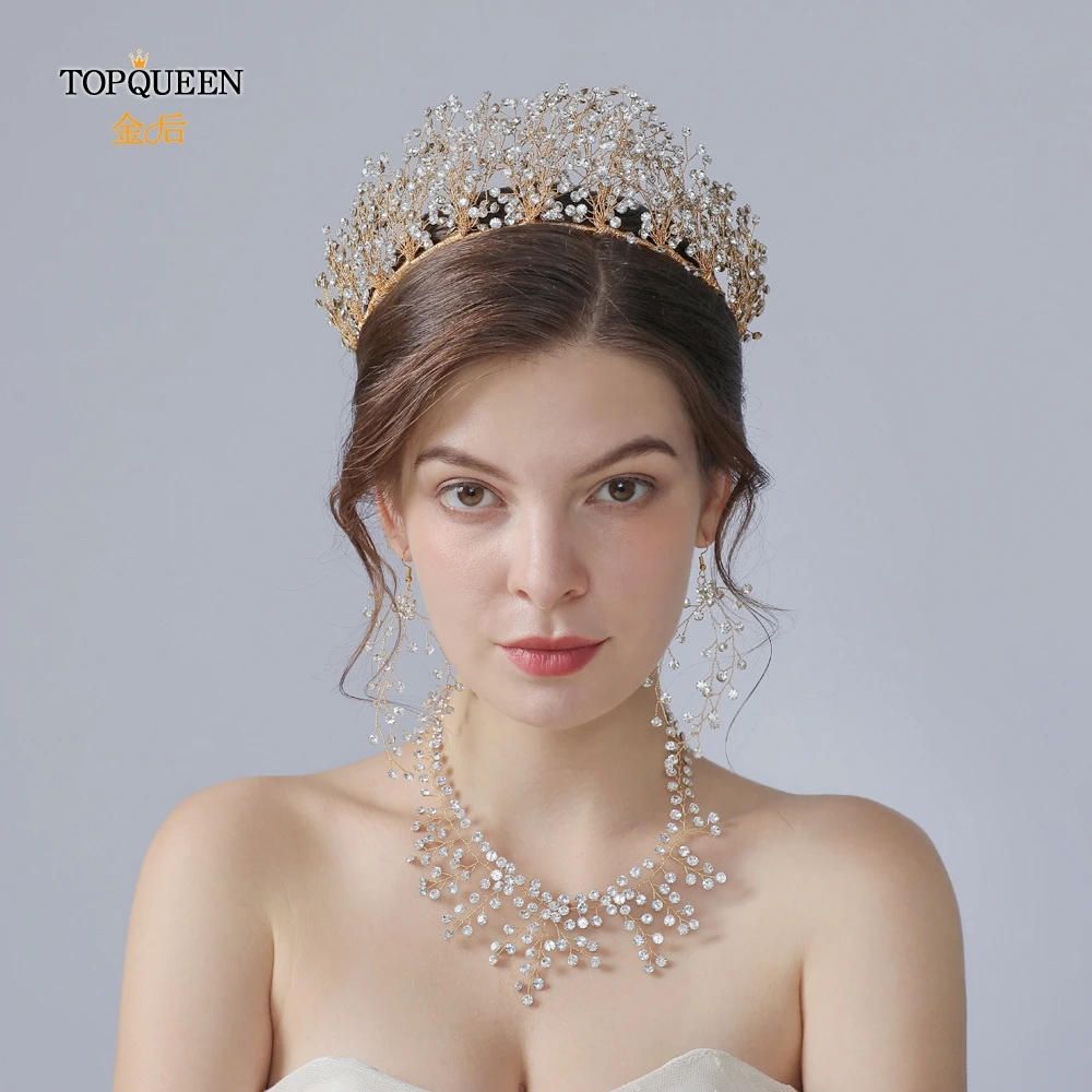 TOPQUEEN HP193-G золотые свадебные диадемы и короны из горного хрусталя Свадебная повязка на голову роскошные свадебные головные украшения для волос