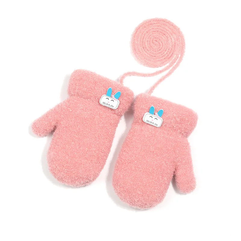 Lovely Animal Child Windproof Gloves Winter Men and Women Plus Velvet Keep Warm Imitation Sheep Lamb Hanging Neck Fawn Mitten - Цвет: 10