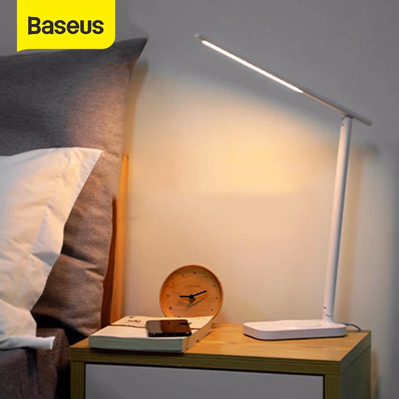 

Baseus Foldable Table Desk Lamp with Qi Wireless Charger For iPhone XR Xs Max Desktop LED Light Reading Lamps For Bedroom Office