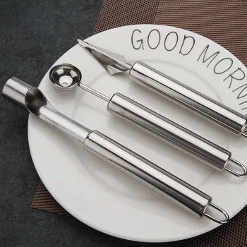 

3pcs/set Stainless Steel Fruit Knife Apple Digger Carved Ball Spoon Watermelon Ball Scoop Ice Cream Scoop Kitchen Special Tools