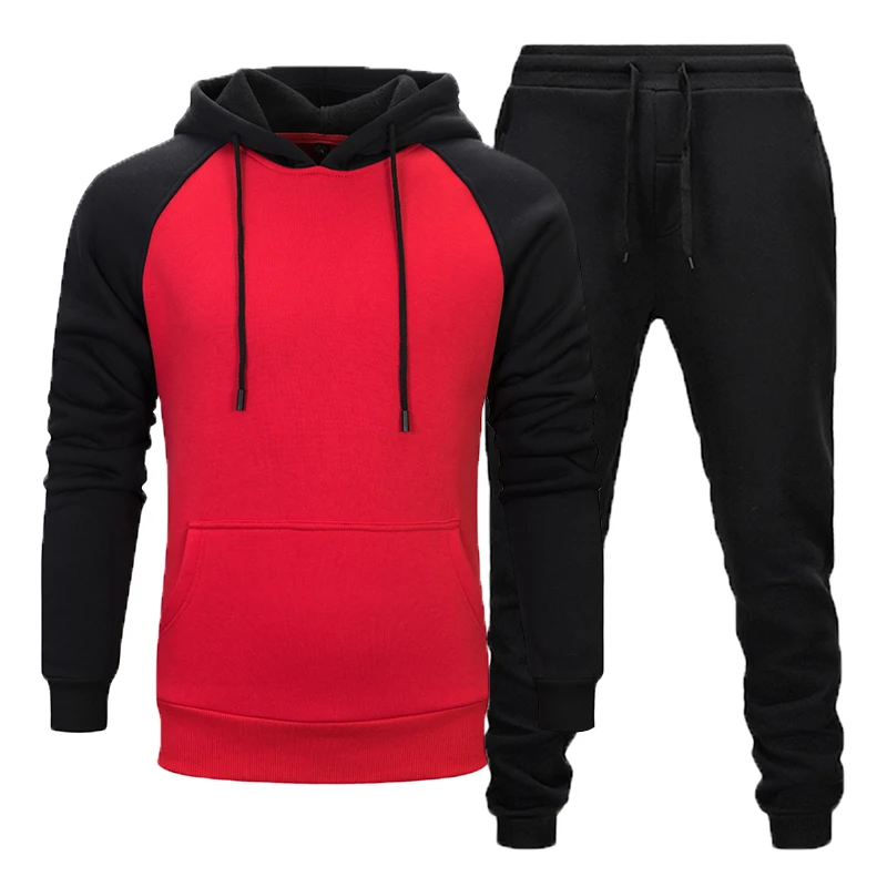 Promotion 2020 New fashion Winter Men's Thermal Sportswear Sets Fleece Thick Track Sweatshirts Suit Hoodie + Training Pants Suit men set