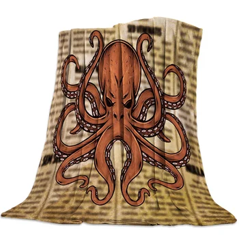 

Octopus Retro Style Newspaper Background Spring and Autumn Soft Flannel Blanket Office Siesta Blanket Sofa Bed Blanket