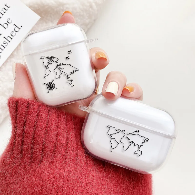 Чехол карта Travel World для Apple Airpods 1 2 прозрачные чехлы из ТПУ беспроводных наушников