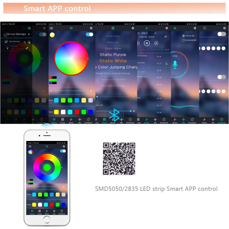 Smart Bluetooth LED Strip Light Work with Alexa Google Assistant Voice Control RGB 5050 Lights Strip 12V LED Christmas lights (3)