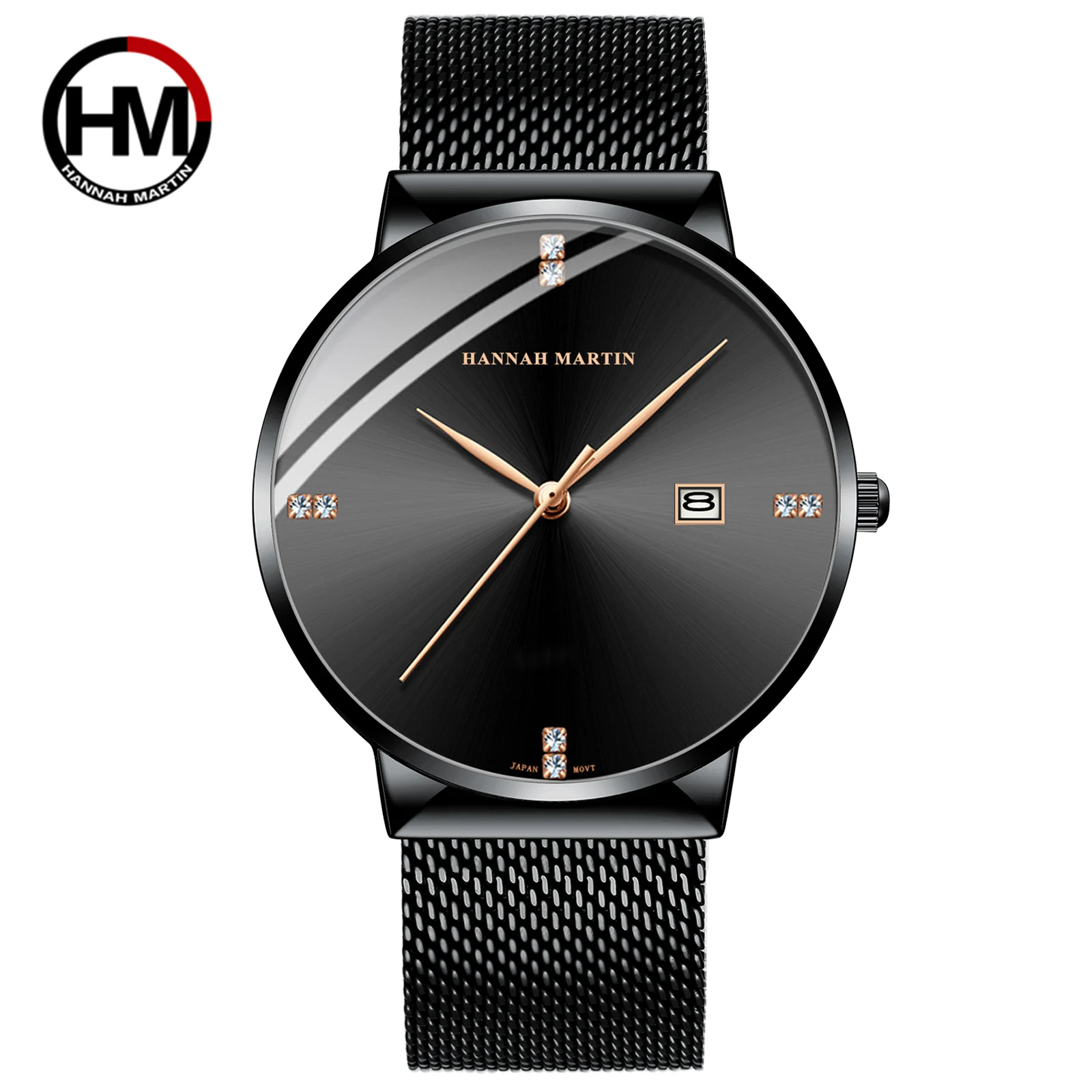 

Hannah Martin Fashion Mens Watches Ultra Thin Quartz Watch Men Casual Slim Mesh Steel Waterproof Sport Watch Black Orologio uomo