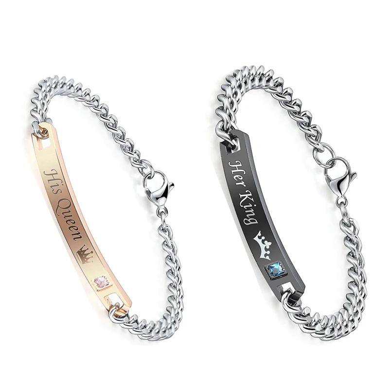 Большая распродажа, новая мода, пара браслетов из нержавеющей стали, ее король, его королева, буквы, персональные браслеты, специальный подарок для влюбленных