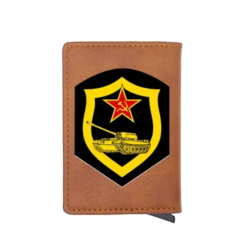 

High Quality Soviet Tank Troops Printing RFID Blocking Men's Credit Card Holder Leather Bank Card Wallet Case Protection Purse