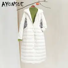 Куртка на утином пуху, женская одежда, зимнее пальто для женщин в Корейском стиле, винтажная куртка-пуховик с вышивкой, женская теплая парка 19101114 YY2052