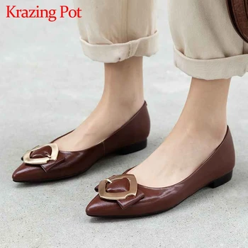 

Krazing Pot hot popular genuine leather metal decorations slip on pointed toe low heels elegant fashion women spring pumps L99