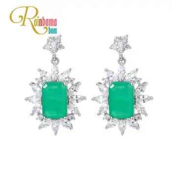 

Rainbamabom Vintage 925 Solid Sterling Silver Created Moissanite Emerald Gemstone Drop Dangle Earrings Fine Jewelry Wholesale