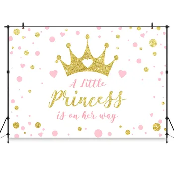 

Photography Background Little Princess Baby Shower Backdrop Decorations Gold Glitter Crown Pink Love Party Photo Banner