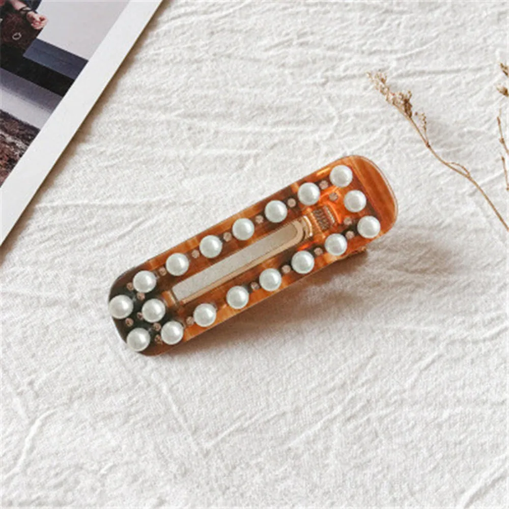 Acetate Japanese Geometric Hair Accessories Cute BB Clip Square Hollow Hair Clip Pearl Edge Clip Wild 3