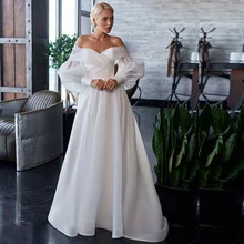 

RANMO Wedding Dress Detachable Lantern Long Sleeves Elegant Wedding Gown Off The Shoulder Sweep/Brush Simple Bridal Dress