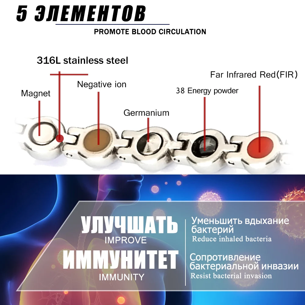 38 Новая Мода 316L из нержавеющей стали магнитотерапия браслет с Голубой розовый
