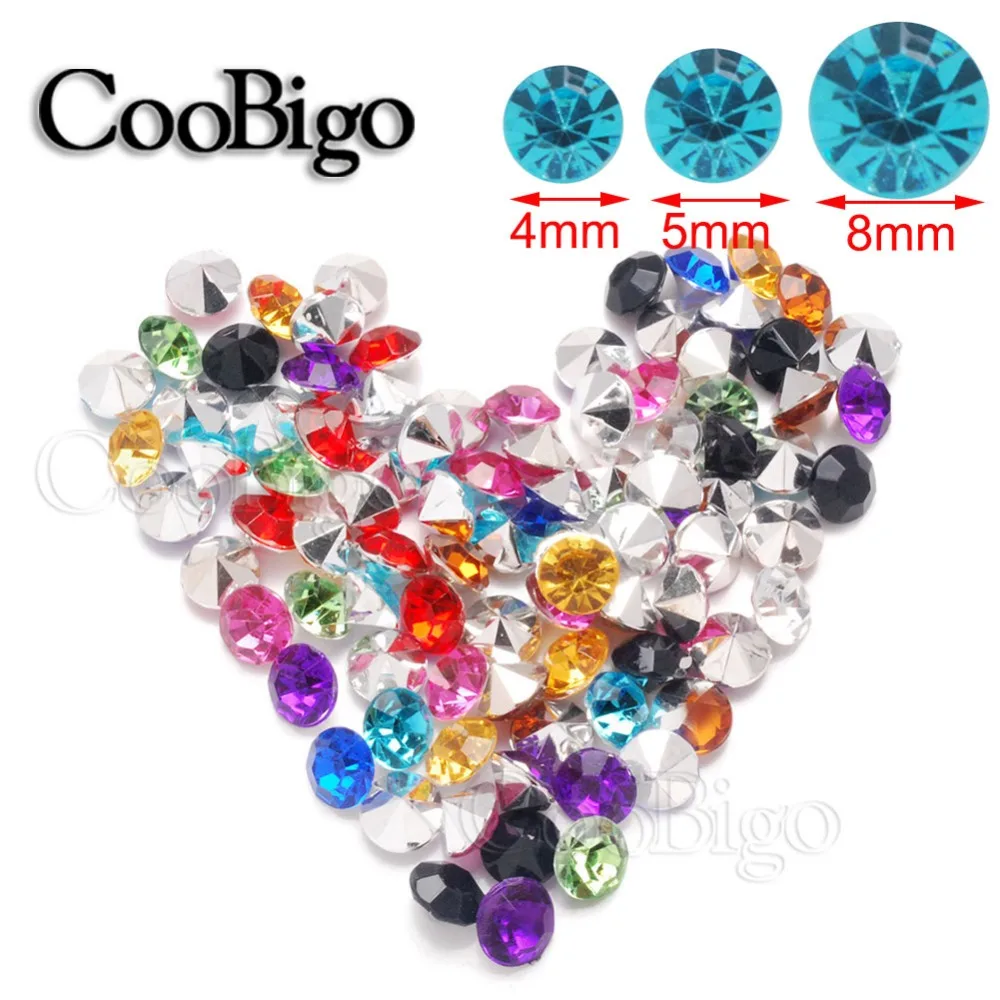 Round Pointed 4mm 5mm 8mm Mixed Color Foil Backed Czech Crystal Rhinestones Jewels Faceted Glass Stone Nail Art Beads DIY Craft