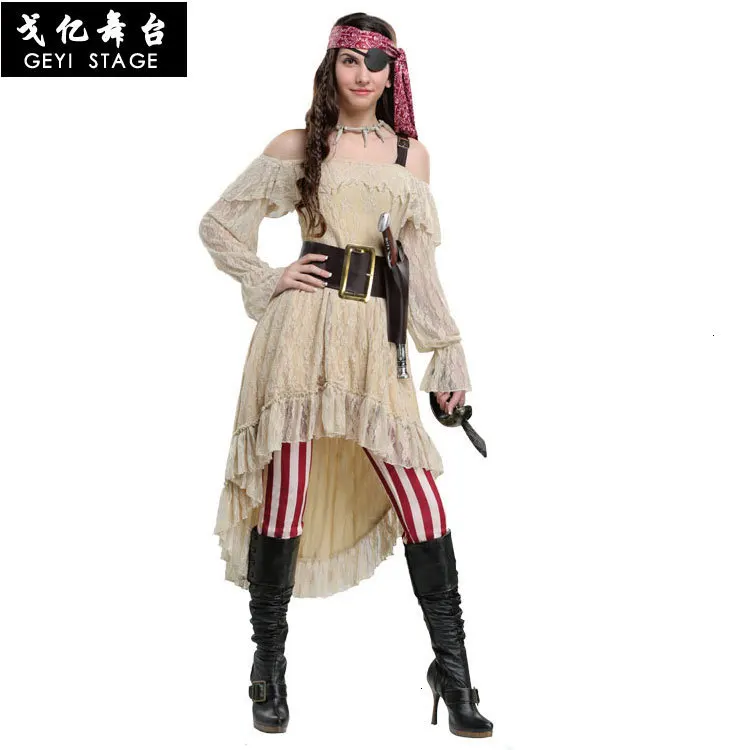 a pirate eye captain Взрослый пиратский глаз капитан Люкс Леди моря платье для косплея Хэллоуин костюм одет как карнавальное платье - Цвет: a pirate eye captain