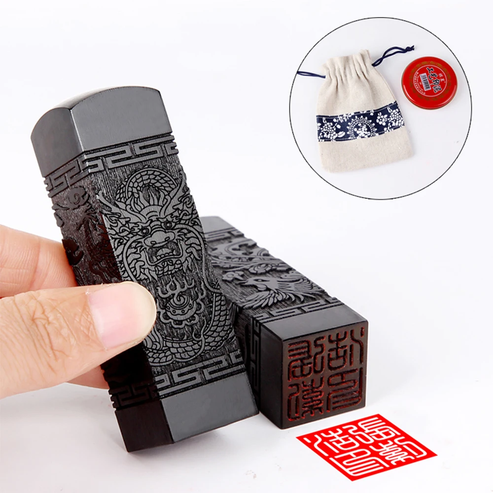 Chinese Name Stamp Natural Solid Wood Japanese Kanji Korean Seal Dragon Phoenix Private Calligraphy Chop School Gift Case wooden stamp,name stamp