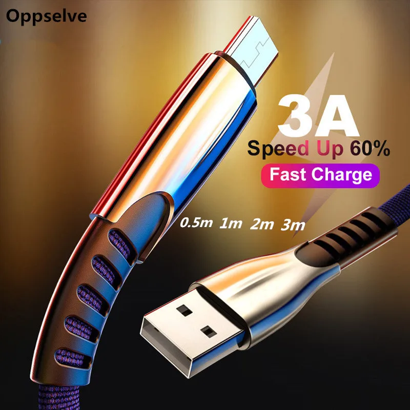 Oppselve кабель Micro USB 3,0 A кабель для быстрой зарядки USB кабель для зарядки 1 м 2 м 3 м для мобильного телефона samsung Xiaomi Android Tablet