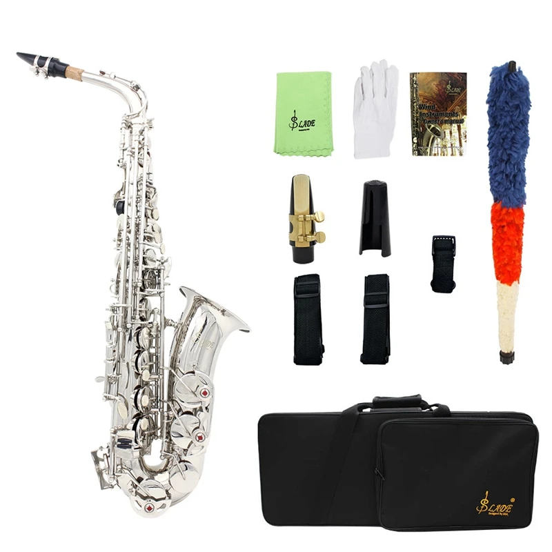 

Slade Saxophone Alto Instrument E Fall Saxophone Sax Alto Lacquer Beginner Saxophone with Cleaning Accessories,Silver