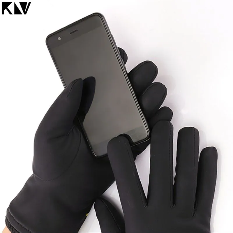 KLV мужские зимние теплые ребристые манжеты перчатки с сенсорным экраном теплые толстые ветрозащитные водонепроницаемые рукавицы для бега вождения лыжного спорта