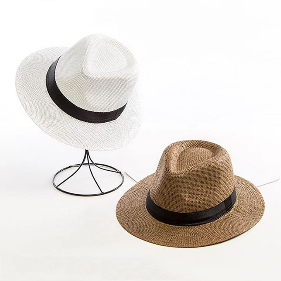 Yomiafy Unisex Mesh Breathable Straw Hat Outdoor Jazz Sun Hat Fedora Hat with Belt Buckle 