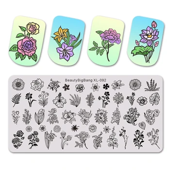 

BEAUTYBIGBANG 6*12cm Nail Art Stamping Plates Rectangle Geometric Striped Line Flower Leaves Plants Stamp Stencil Tools