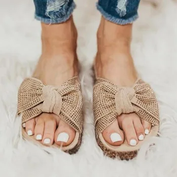 

Dropshipping Slippers Women Slides Summer Bow Summer Sandals Slipper Indoor Outdoor Flip-flops Beach Female Floral Shoes
