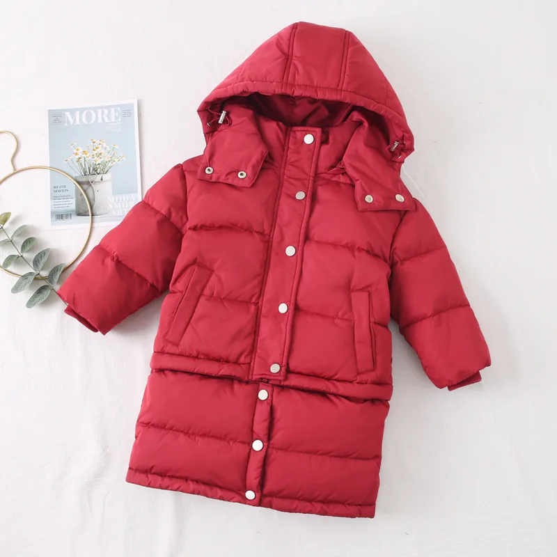 Коллекция года, зимняя одежда для девочек и мальчиков пальто на белом утином пуху детская пуховая куртка с капюшоном, уличная теплая короткая или Длинная зимняя куртка - Цвет: Красный