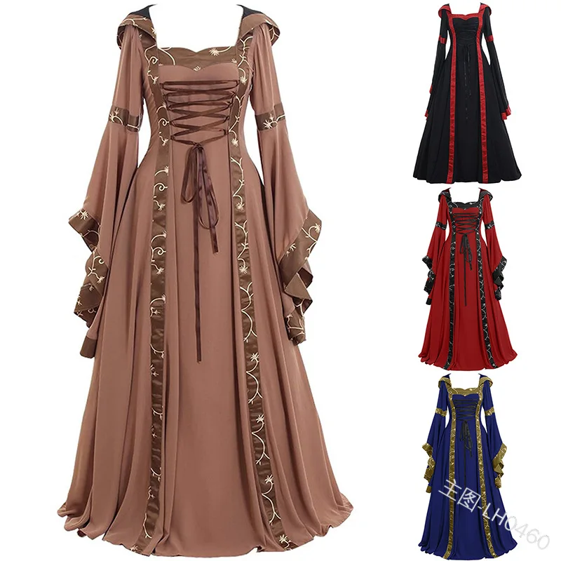 Vintage European Medieval Court Dress Cosplay Costumes for Women Halloween Carnival Middle Age Stage Performance Gothic |