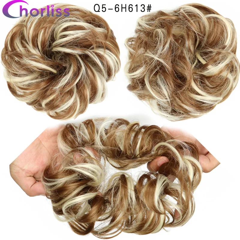 Синтетические кудрявые резинки для волос шиньон для женщин Chorliss Hair wrap Rope головной убор натуральный блонд коричневый поддельные волосы булочки аксессуары - Цвет: 6H613