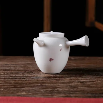 

Sheep Fat Ceramic Whiteware Teapot Condensed Fat White Pot Side Handle Pot Pile Material Gold Hand-Painted Tea Set Tea Pots