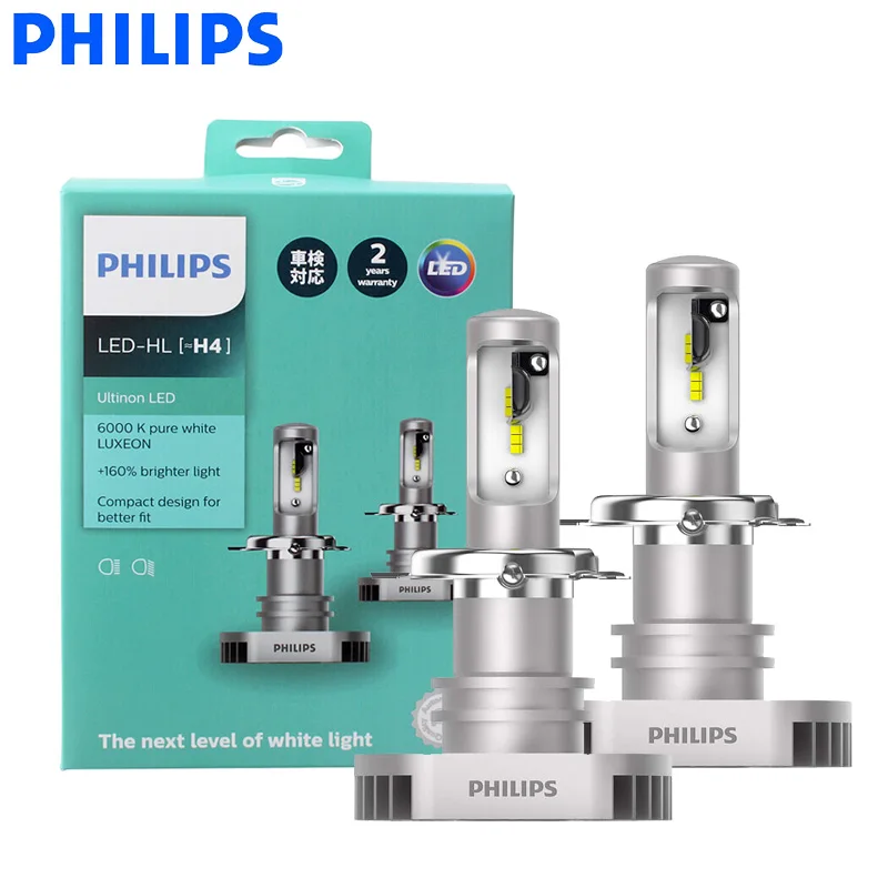 Philips luces LED H4 9003 Ultinon para coche, luces Hi/lo 6000K, luz blanca y azul fría, diseño compacto 160% más brillante, 11342UL par|Bombillas (LED) de faros delanteros| AliExpress