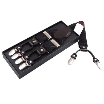 

2018 New Fashion Leather 6 Clips Suspender Male Vintage Casual Suspenders Commercial Western-style Trousers Man's Braces Strap